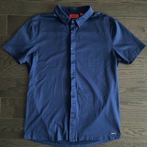 Hugo Boss Daltos Men's Button Up Shirt Size Large L Blue Short Sleeve Slim Fit